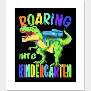 Roaring Into Kindergarten Dinosaur T Rex Back To School Boys Posters and Art